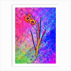 Ixia Tricolor Botanical in Acid Neon Pink Green and Blue n.0212 Art Print