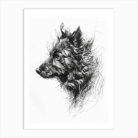 Black Long Haired Dog Line Sketch 1 Art Print