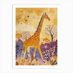 Cute Giraffe In The Leaves Watercolour Style Illustration 1 Art Print