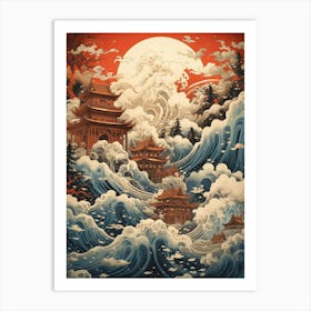 Tsunami Waves Japanese Illustration 9 Art Print