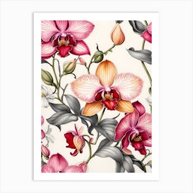 Seamless Pattern With Orchids Art Print