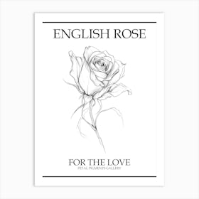 English Rose Black And White Line Drawing 36 Poster Art Print