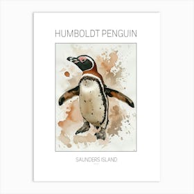 Humboldt Penguin Saunders Island Watercolour Painting 3 Poster Art Print