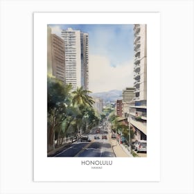 Honolulu 3 Watercolour Travel Poster Art Print