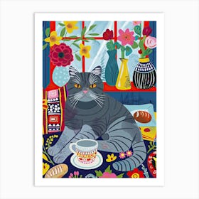 Tea Time With A British Shorthair Cat 3 Art Print