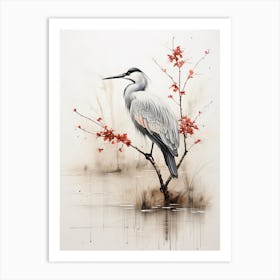 A Crane, Japanese Brush Painting, Ukiyo E, Minimal 3 Art Print