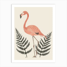Chilean Flamingo Ferns Minimalist Illustration 2 Art Print