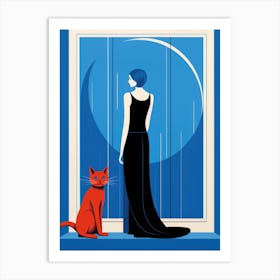 Cat And Woman In The Window Art Print