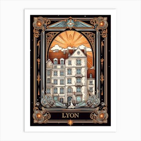 Lyon, France, Tarot Card Travel  Line Art 1 Art Print