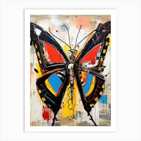 Butterfly red&blue in Basquiat's Style Art Print