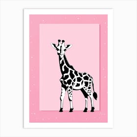 Playful Giraffe On Solid pink Background, modern animal art, baby giraff 1 Art Print