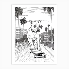 Boxer Dog Skateboarding Line Art 1 Art Print