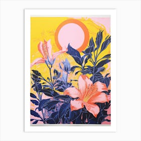 Colourful Flower Still Life In Risograph Style 1 Art Print