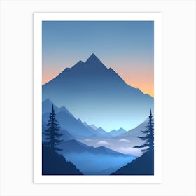 Misty Mountains Vertical Composition In Blue Tone 152 Art Print