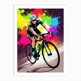 Colorful Cyclist On The Road Art Print