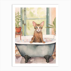 Peterbald Cat In Bathtub Botanical Bathroom 1 Art Print