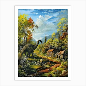 Dinosaur In An Ancient Village Painting 1 Art Print