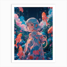 Koi Fish Girl Art Print