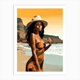 Illustration of an African American woman at the beach 94 Art Print