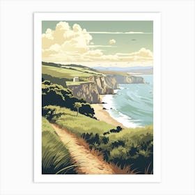 South West Coast Path England 4 Vintage Travel Illustration Art Print