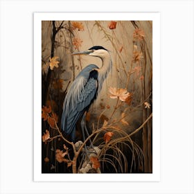 Dark And Moody Botanical Great Blue Heron 3 Art Print