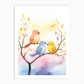 Watercolor Birds On A Branch Art Print