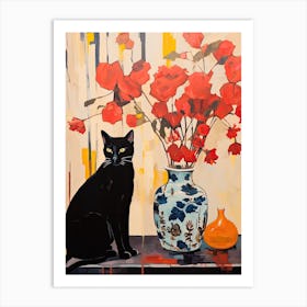 Bleeding Heart Flower Vase And A Cat, A Painting In The Style Of Matisse 1 Art Print