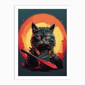 Cat With A Knife Art Print