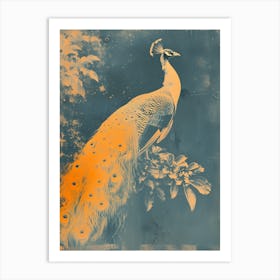 Vintage Photo Style Orange Peacock On A Branch Art Print