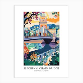 Szechenyi Chain Bridge, Budapest, Hungary, Colourful 3 Art Print