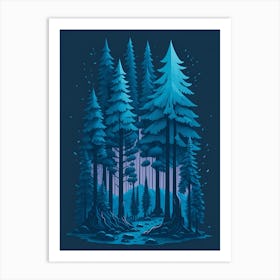 A Fantasy Forest At Night In Blue Theme 33 Art Print