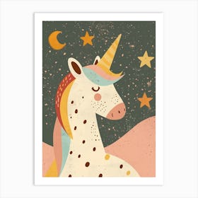Pastel Peach Mustard Unicorn With The Stars Art Print
