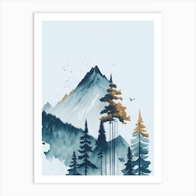 Mountain And Forest In Minimalist Watercolor Vertical Composition 115 Art Print