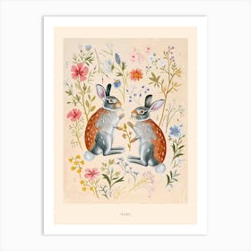 Folksy Floral Animal Drawing Hare Poster Art Print