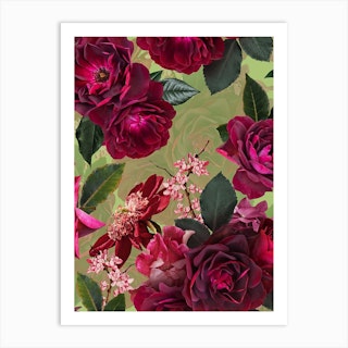 Vintage Summer Botanical Roses Garden Art Print