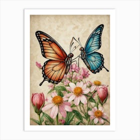 Butterfly On A Flower Art Print