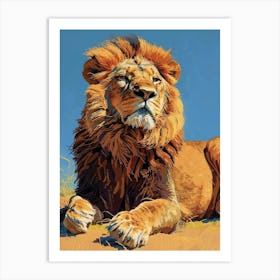 African Lion Relief Illustration Resting 1 Art Print