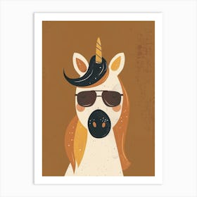 Storybook Style Unicorn With Sunglasses Muted Pastels 3 Art Print