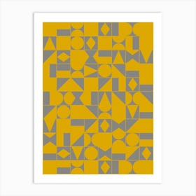 Geometric Shapes In Mustard Yellow And Grey Art Print