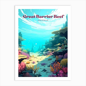 Great Barrier Reef Australia Underwater Travel Art Illustration Art Print