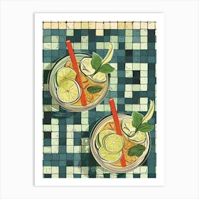 Birdseye View Of Cocktails On A Tiled Background Art Print