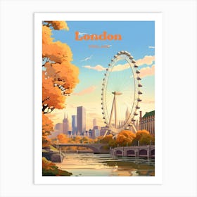 London England Millennium Wheel Travel Art Illustration Art Print