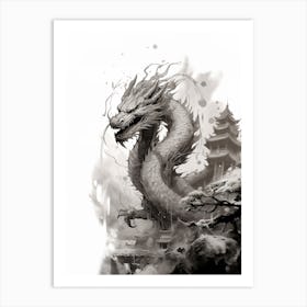 Dragon Inked Black And White 4 Art Print