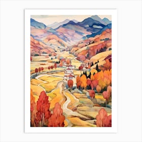 Autumn National Park Painting Rila Monastery Nature Park Bulgaria 4 Art Print