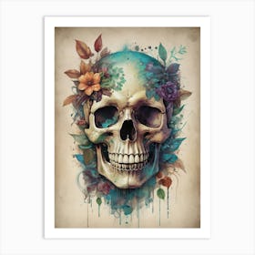 Floral Skull Vintage Painting (11) Art Print