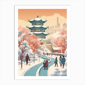 Vintage Winter Travel Illustration Beijing China 5 Art Print