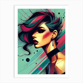 Girl With Colorful Hair Art Print