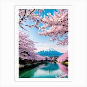 Cherry Blossoms In Japan Mount Fuji Japan Beautiful Lake Landscape 5 Art Print