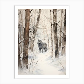 Winter Watercolour Gray Wolf 1 Art Print