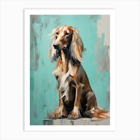 Afghan Hound Dog, Painting In Light Teal And Brown 3 Art Print